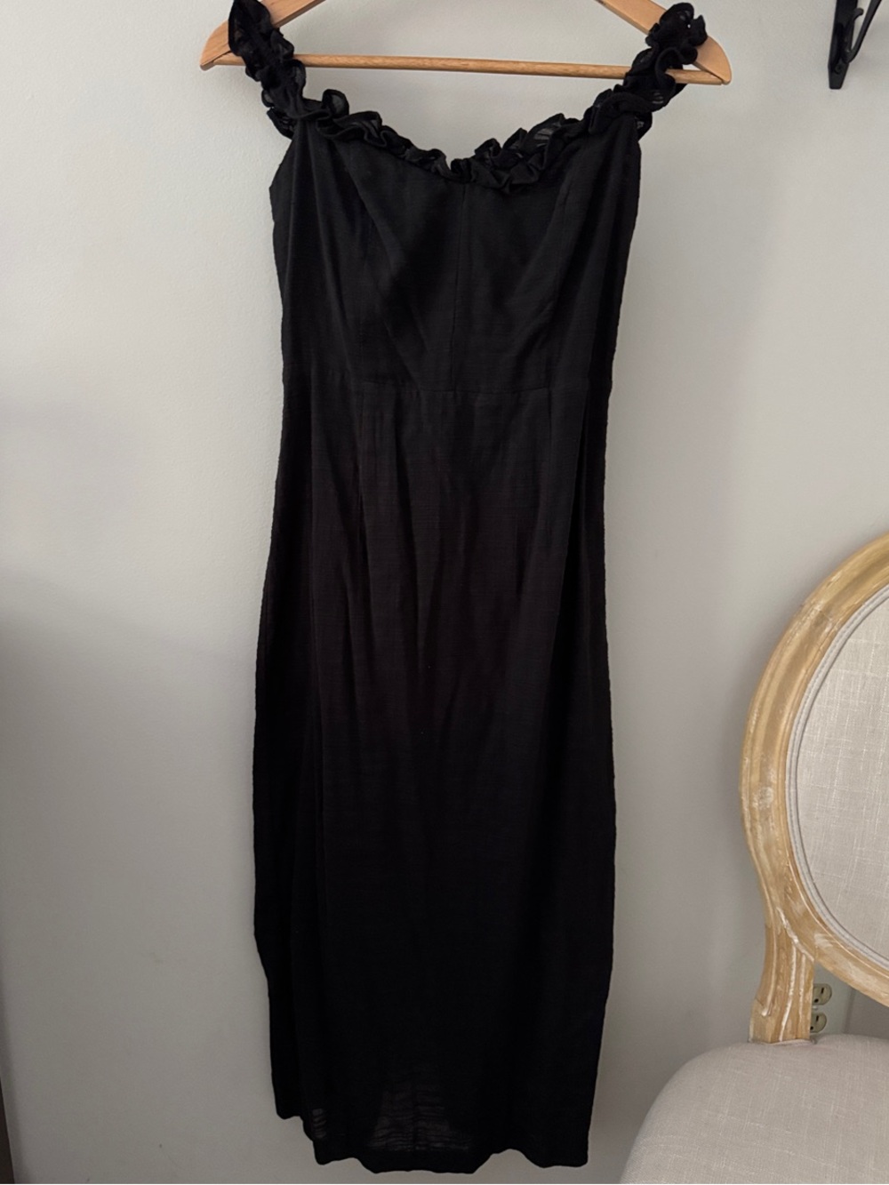 Petal + Pup Black Ruffled Strap Midi Dress - Women size 4 100% cotton NWT